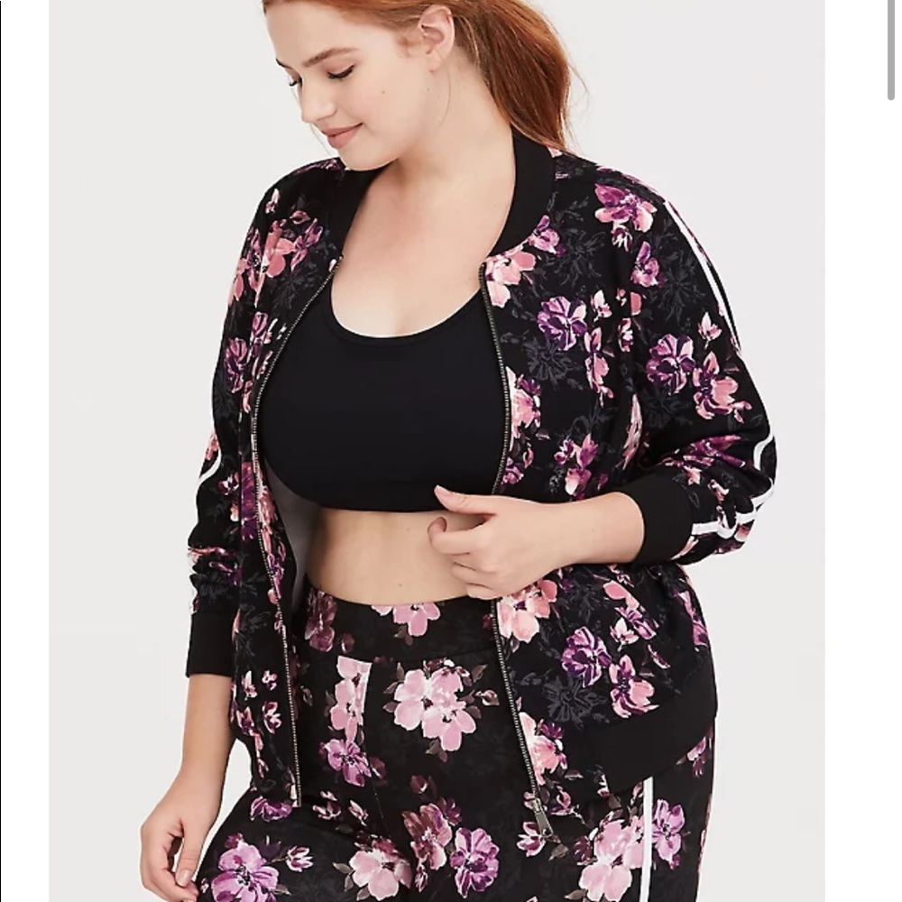 Torrid Black floral active bomber jacket
